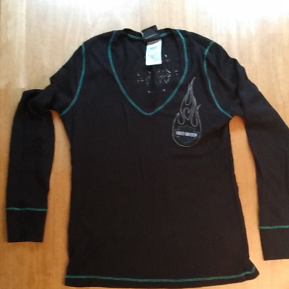 Harley-Davidson sheer flame print top long sleeve